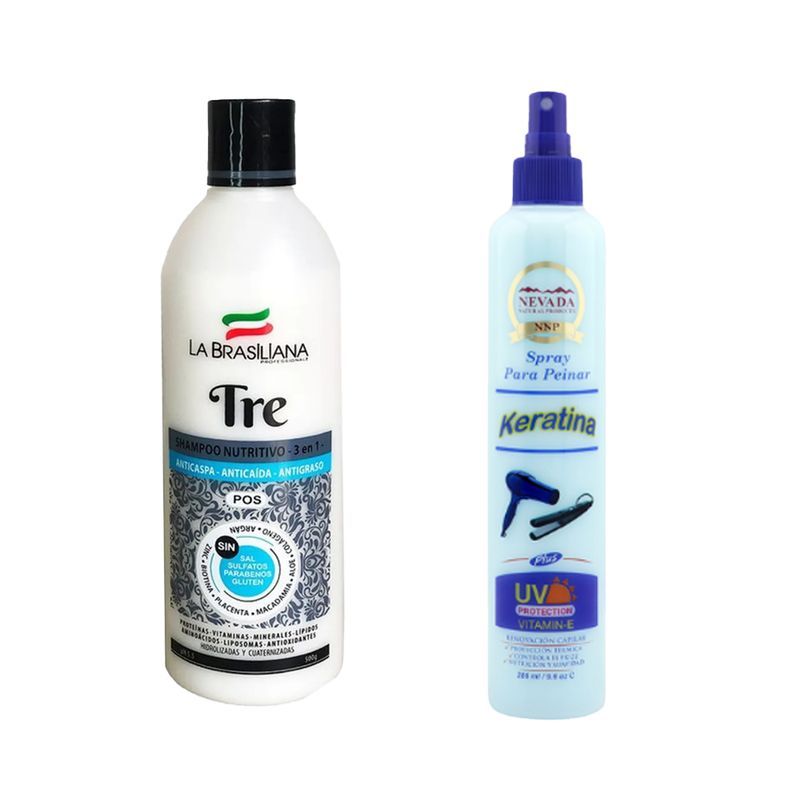 LA BRASILIANA - Shampoo Capilar Tre + Spray Para Peinar Keratina
