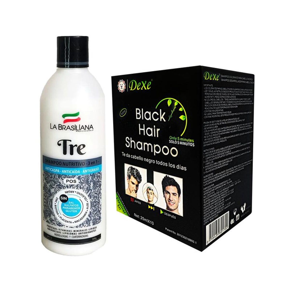 LA BRASILIANA - Shampoo Capilar Tre + Shampoo Cubre Canas Negro Dexe