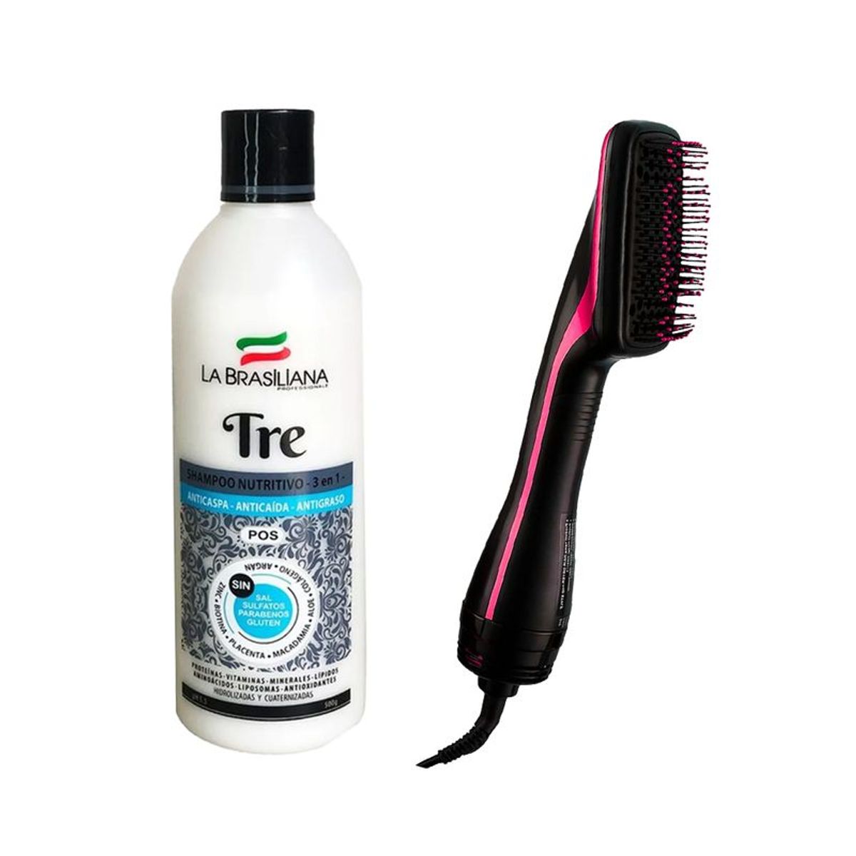 LA BRASILIANA - Shampoo Capilar Tre + Peine Alizador y Secador Rozia