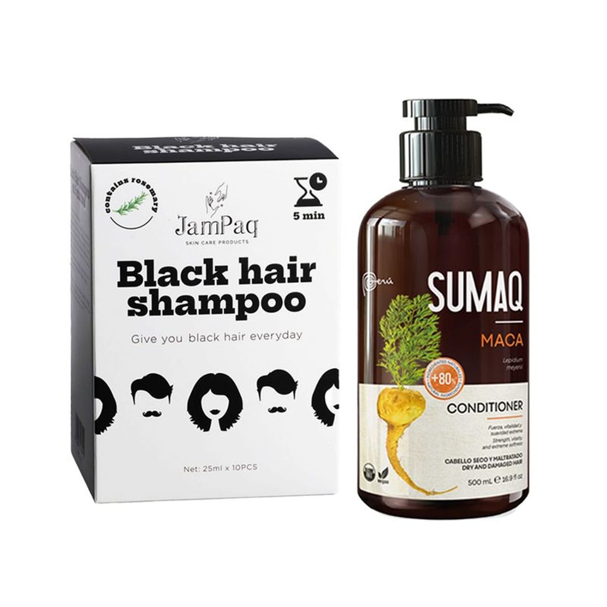 GENERICO - Shampoo Capilar Cubre Canas negro + Acondicionador Maca