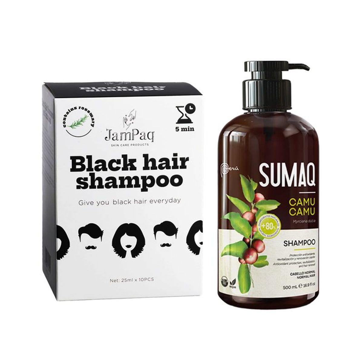 GENERICO - Shampoo Capilar Cubre Canas negro + Shampoo Extracto Camu Camu