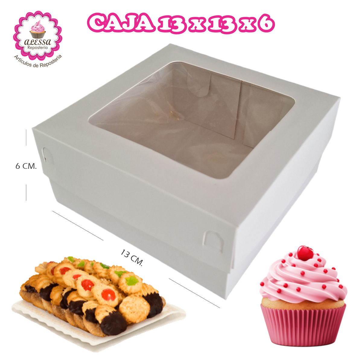 GENERICO - 100 Cajas para Repostería 13 x 13 x 6 cm.