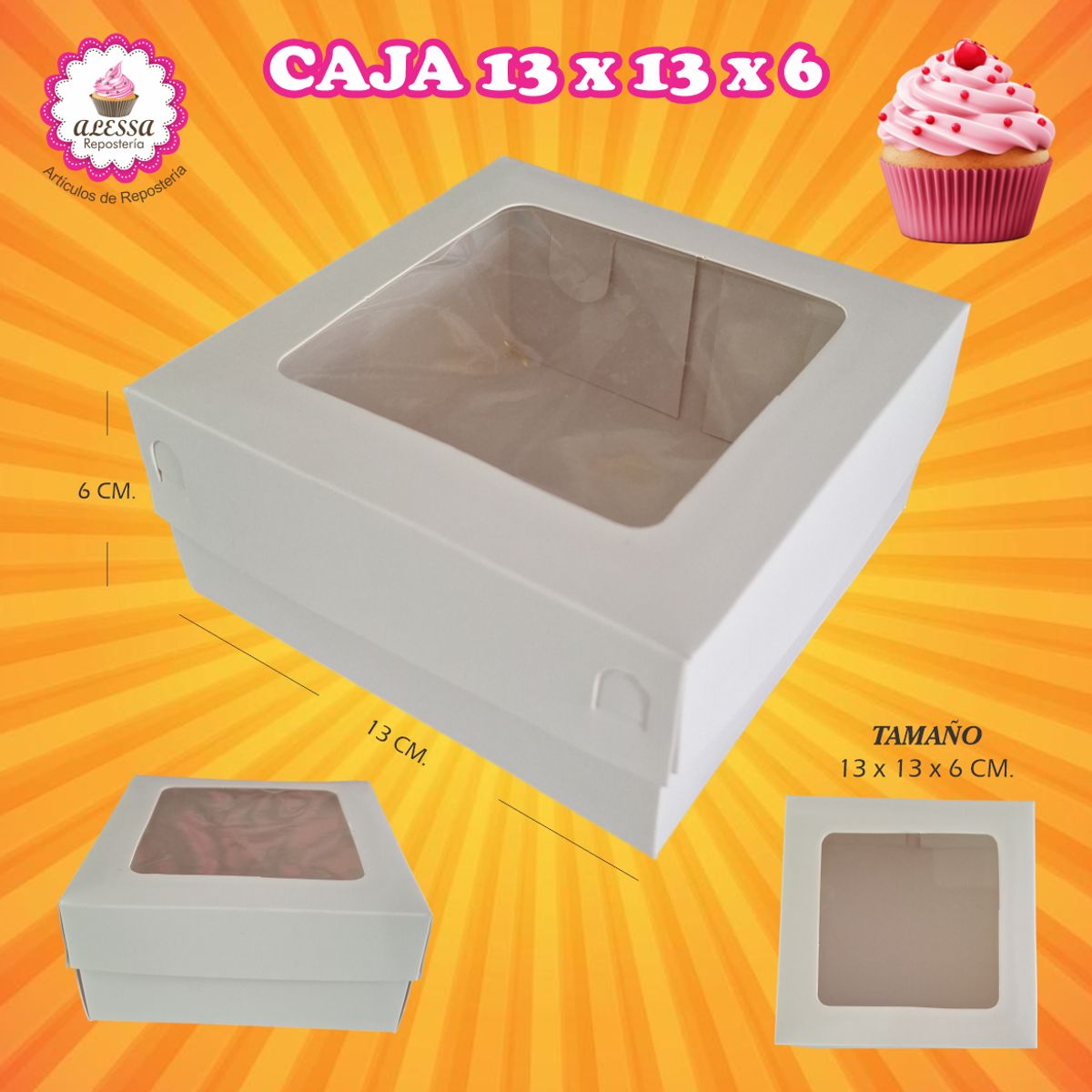 GENERICO - 100 Cajas para Repostería 13 x 13 x 6 cm.