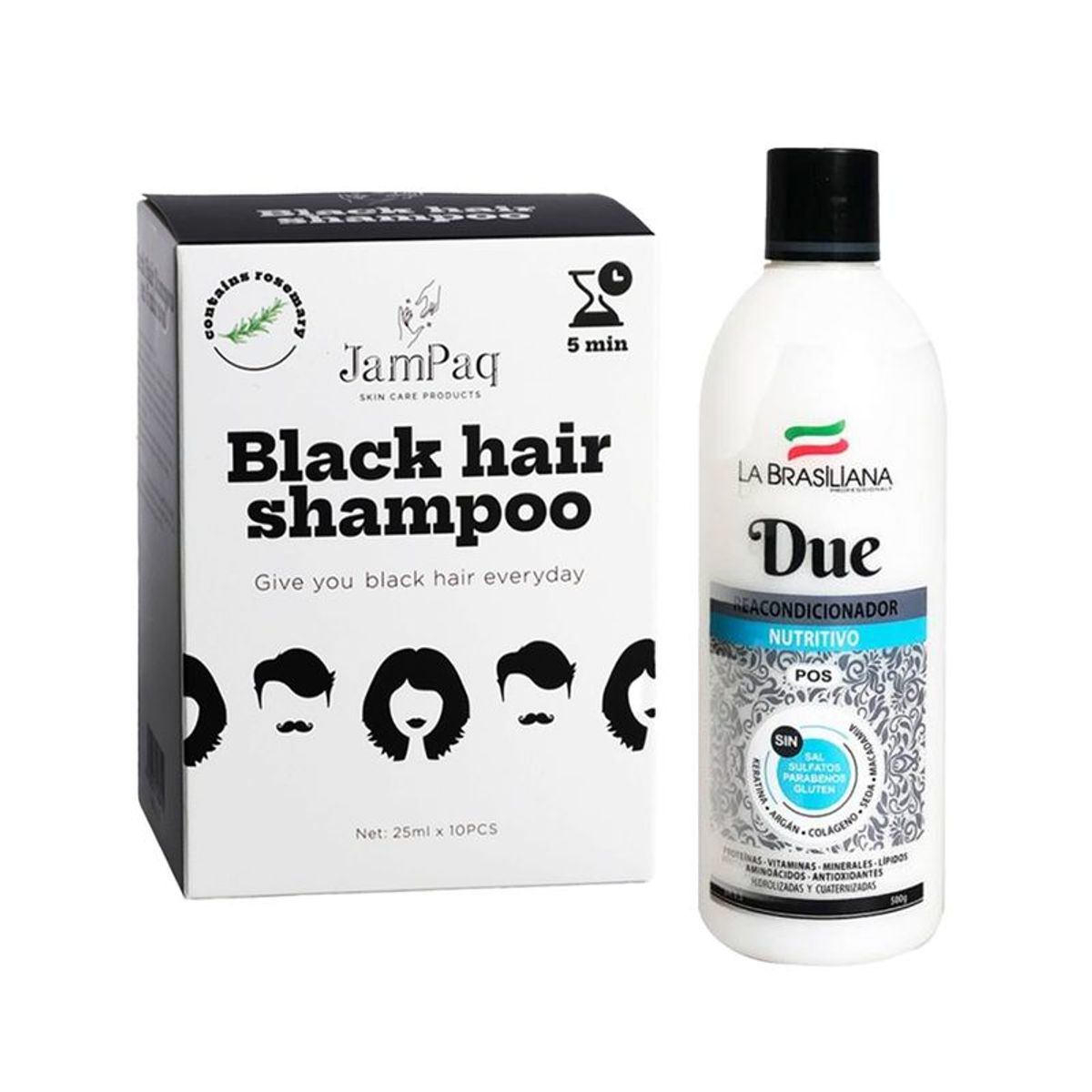 GENERICO - Shampoo Capilar Cubre Canas negro + Reacondicionador Due Pos