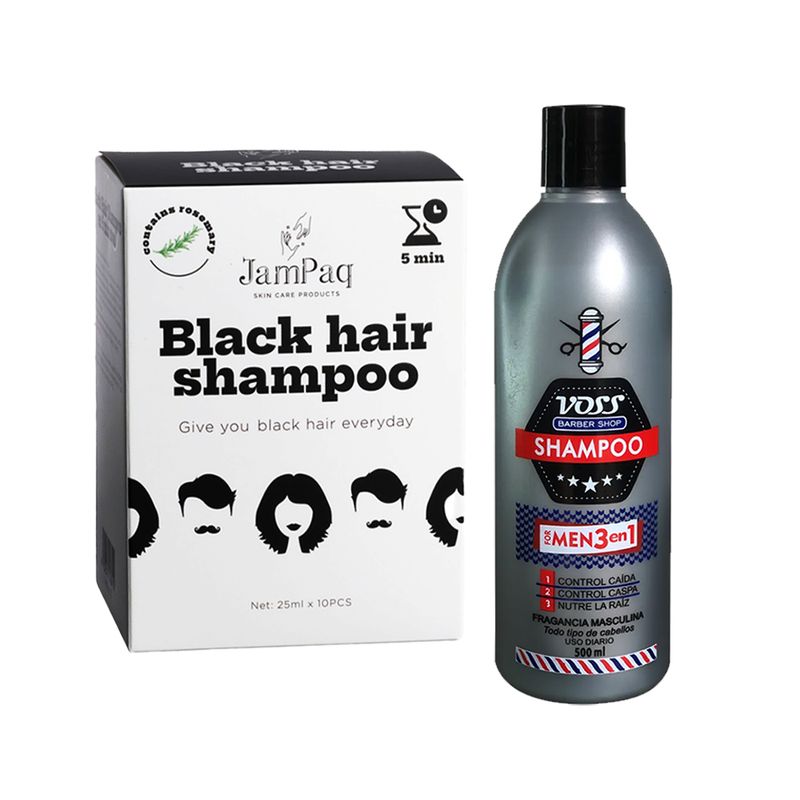 GENERICO - Shampoo Capilar Cubre Canas negro + Shampoo 3 en 1 For Men
