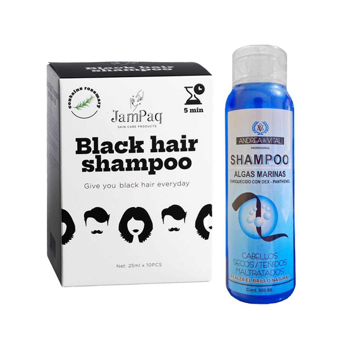 GENERICO - Shampoo Capilar Cubre Canas negro + Shampoo Algas Marinas