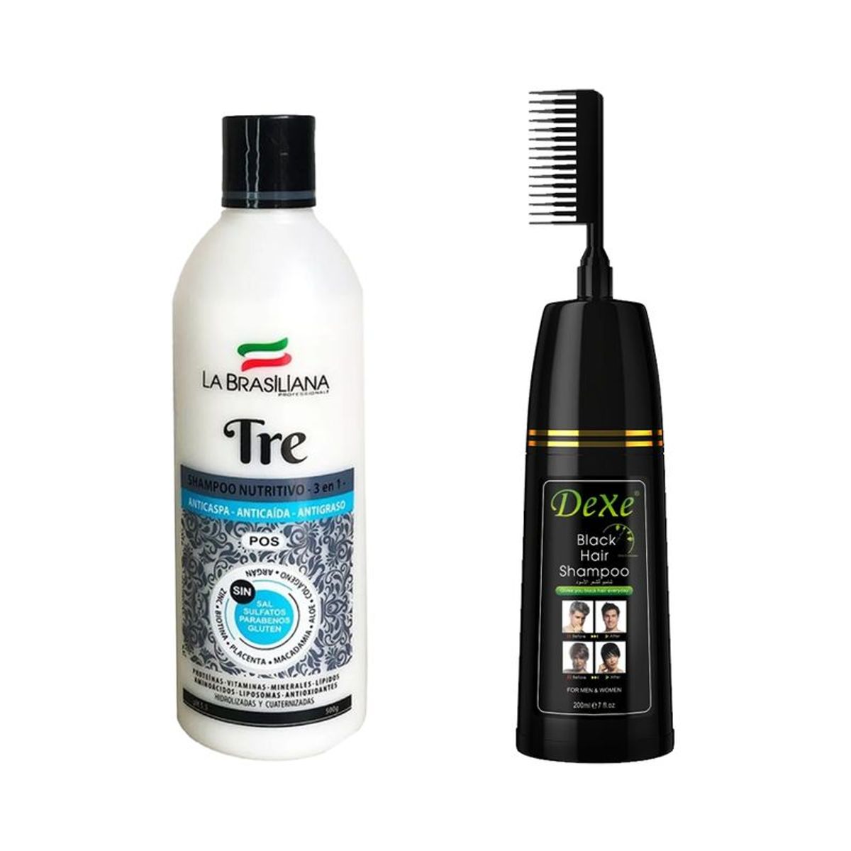 LA BRASILIANA - Shampoo Capilar Tre + Shampoo Cubre Canas negro con peine