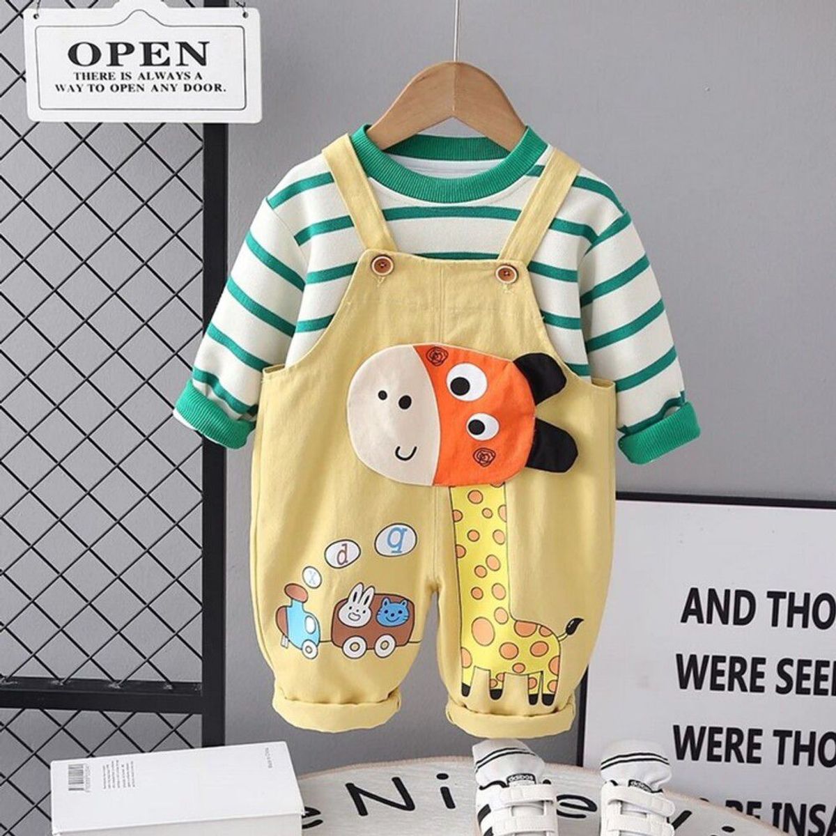 GENERICO - Jumper Overoll de Bebe de Dinosaurio Jumper + Polo Manga Larga