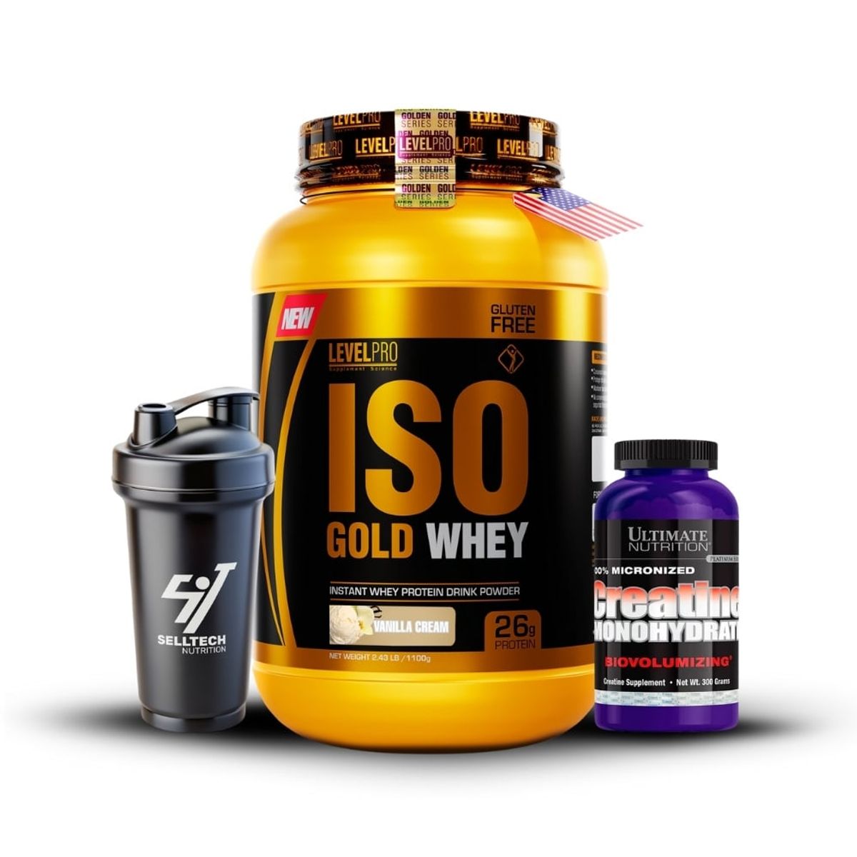 LEVEL PRO - Iso Gold Whey de 1kg Vanilla+Creatina Ultimate 300gr