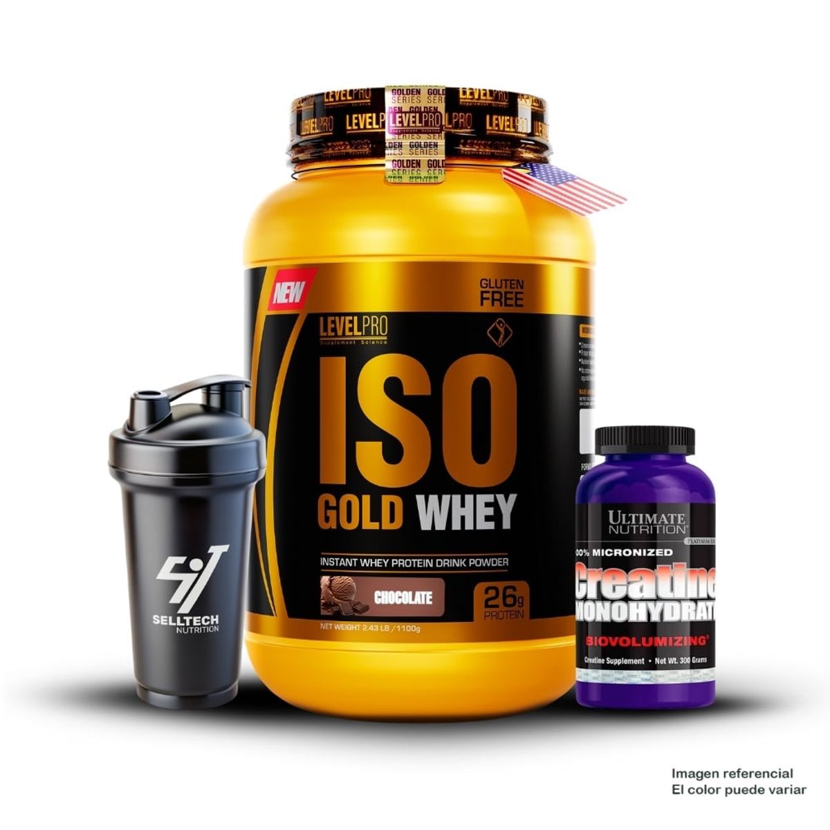 LEVEL PRO - Iso Gold Whey de 1kg Chocolate+Creatina Ultimate 300gr
