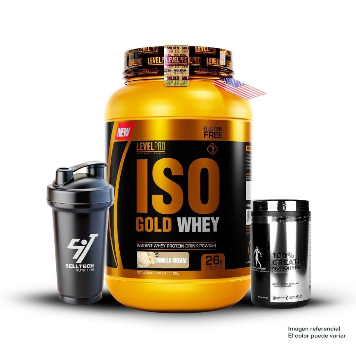 LEVEL PRO - Iso Gold Whey de 1kg Vanilla+Creatina Kevin Levrone 500gr