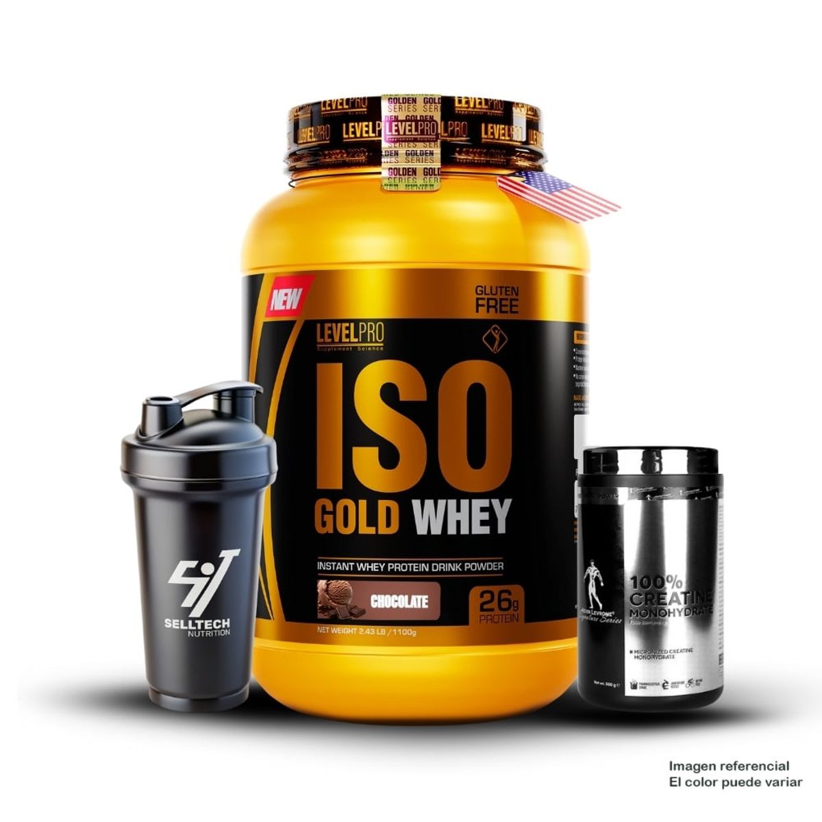 LEVEL PRO - Iso Gold Whey de 1kg Chocolate+Creatina Kevin Levrone 500gr