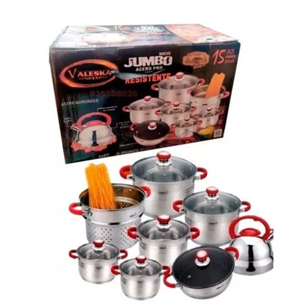 VALESKA - JUEGO DE OLLAS ACERO DE 15 PIEZAS