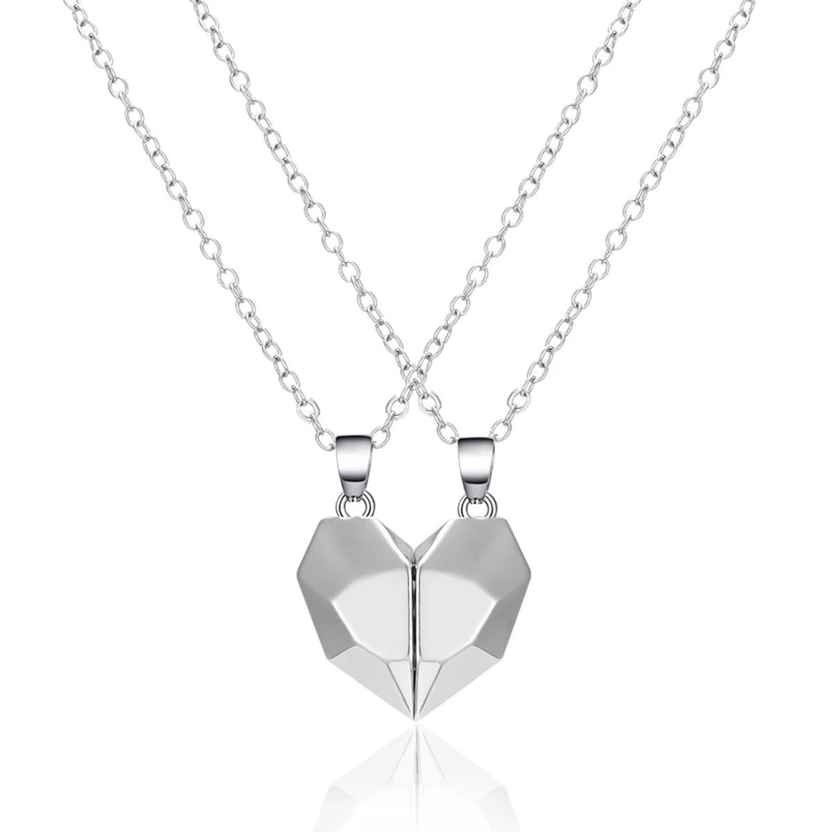 GENERICO - Collar doble corazón plateado con imán para parejas o mejores amigos