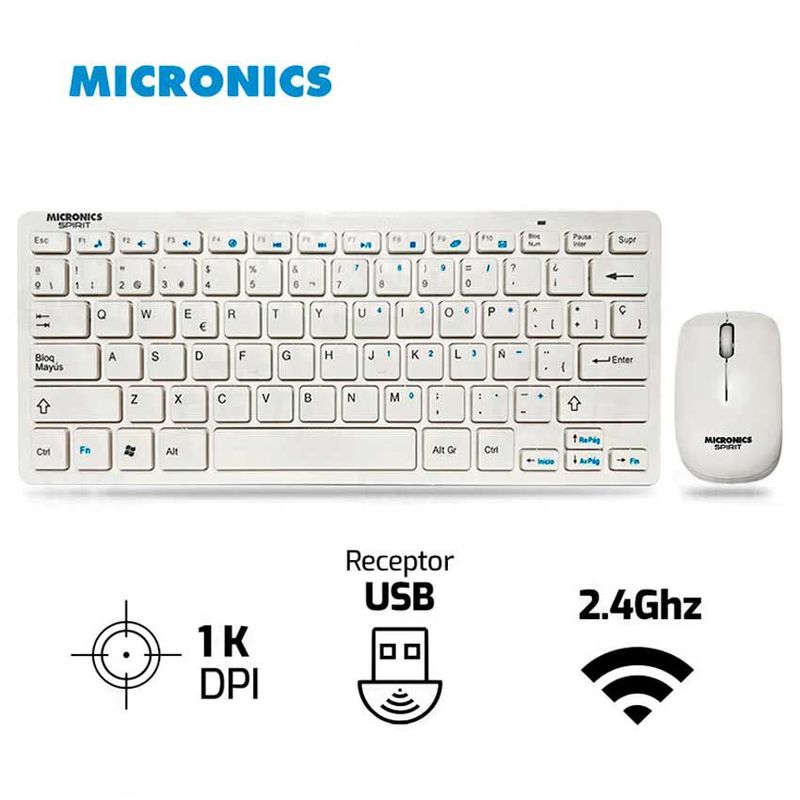 MICRONICS - Combo Micronics SPIRIT MIC WT800 Inalámbrico Teclado + Mouse Blanco