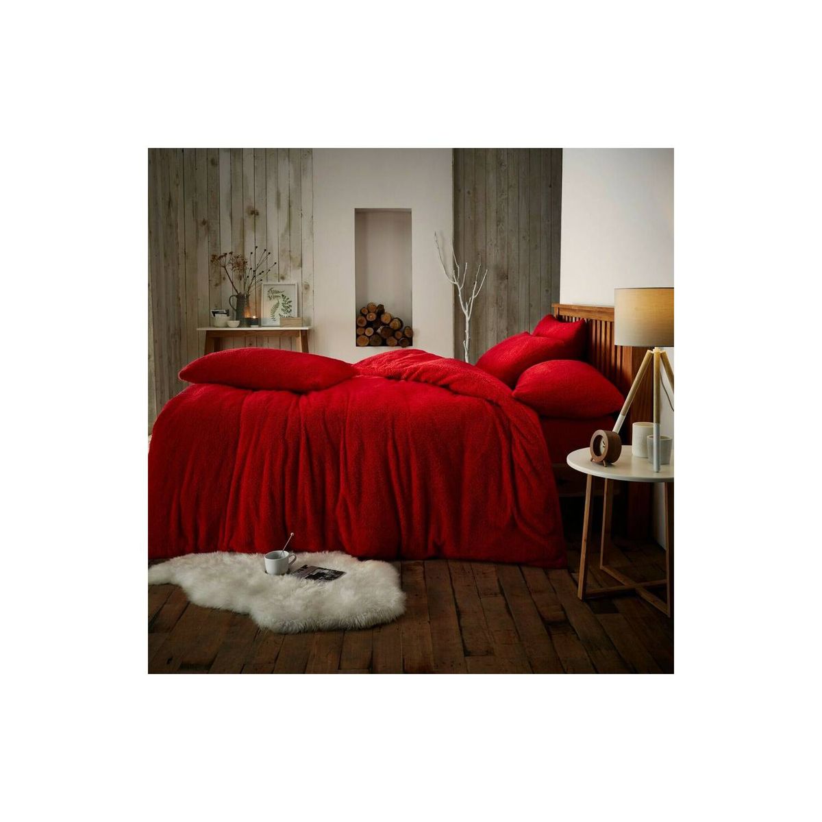 GENERICO - COLCHA PLAZA Y MEDIA DE PELUCHE PELO CORTO ROJO