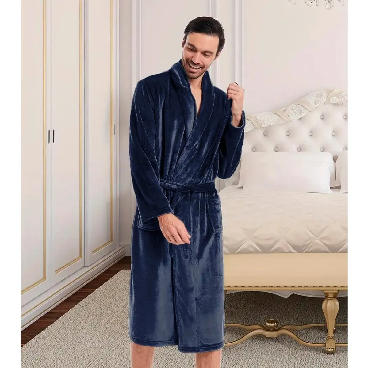 GENERICO - Bata Polar Abrigadora Invierno Azul Hombre Cicciobello