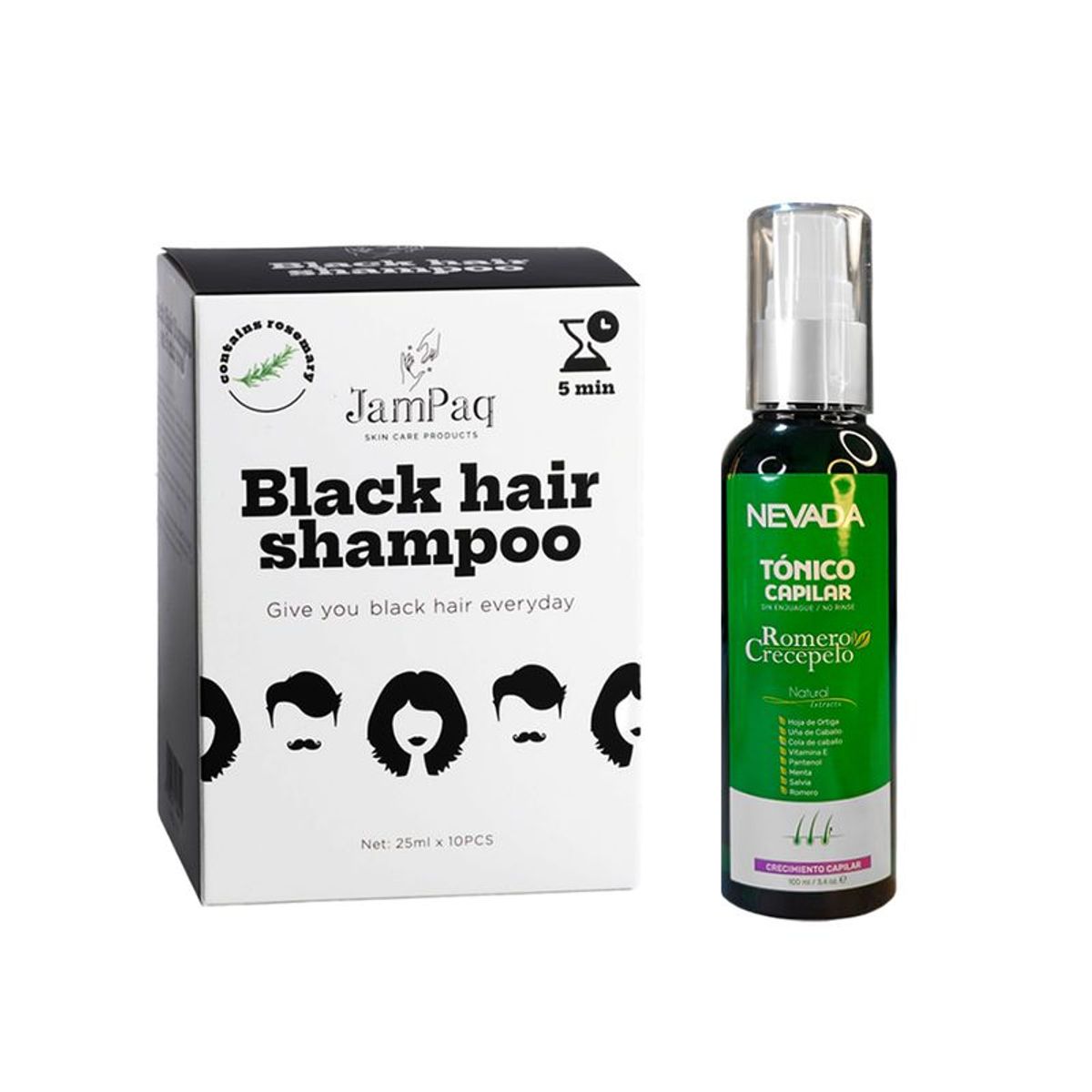 GENERICO - Shampoo Capilar Cubre Canas negro + Tónico Capilar Romero