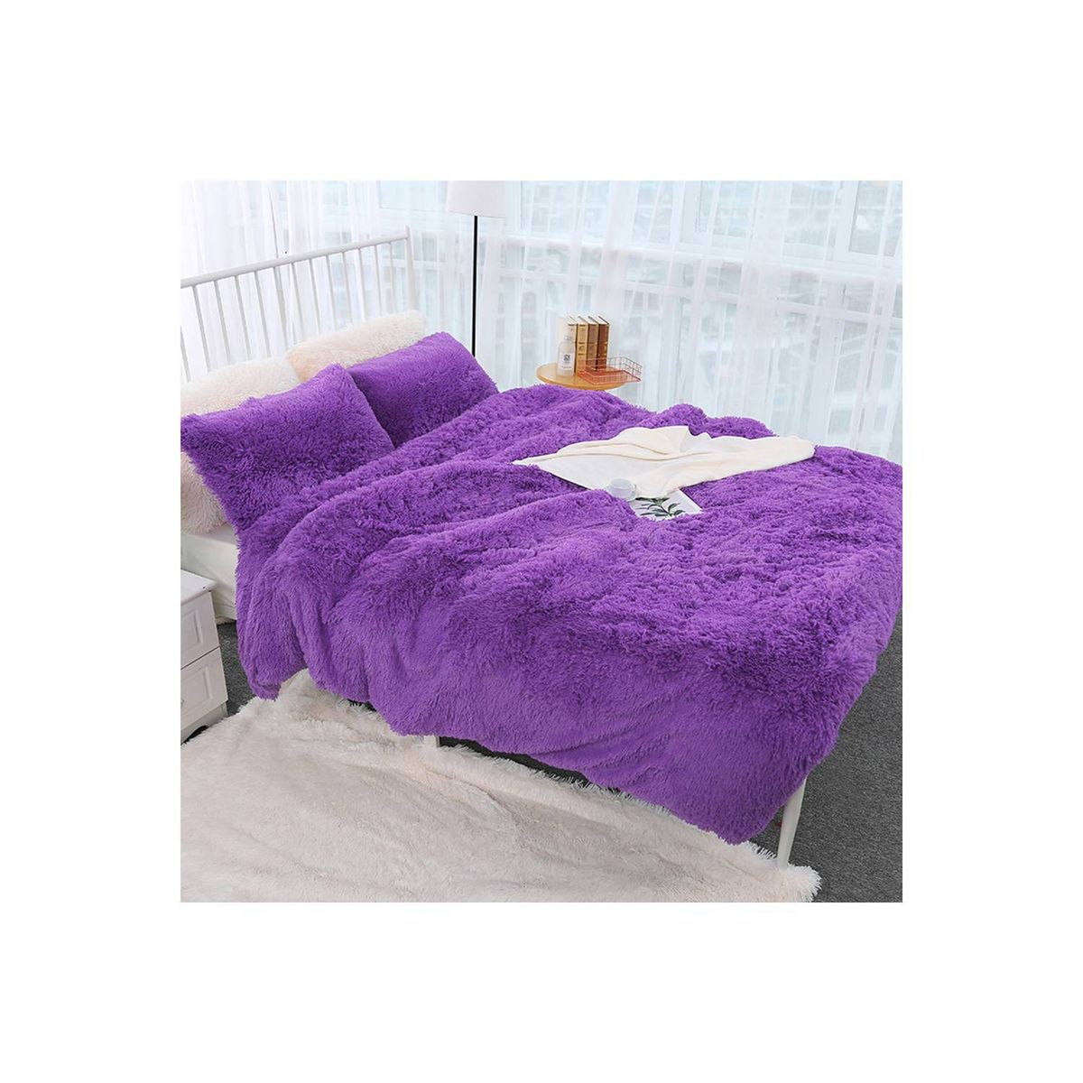 GENERICO - COLCHA 2 PLAZAS DE PELUCHE PELO CORTO MORADO