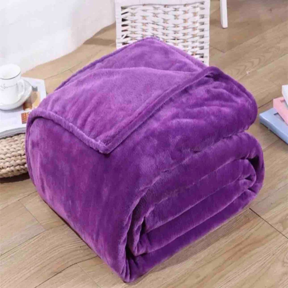 GENERICO - COLCHA 2 PLAZAS DE PELUCHE PELO CORTO MORADO