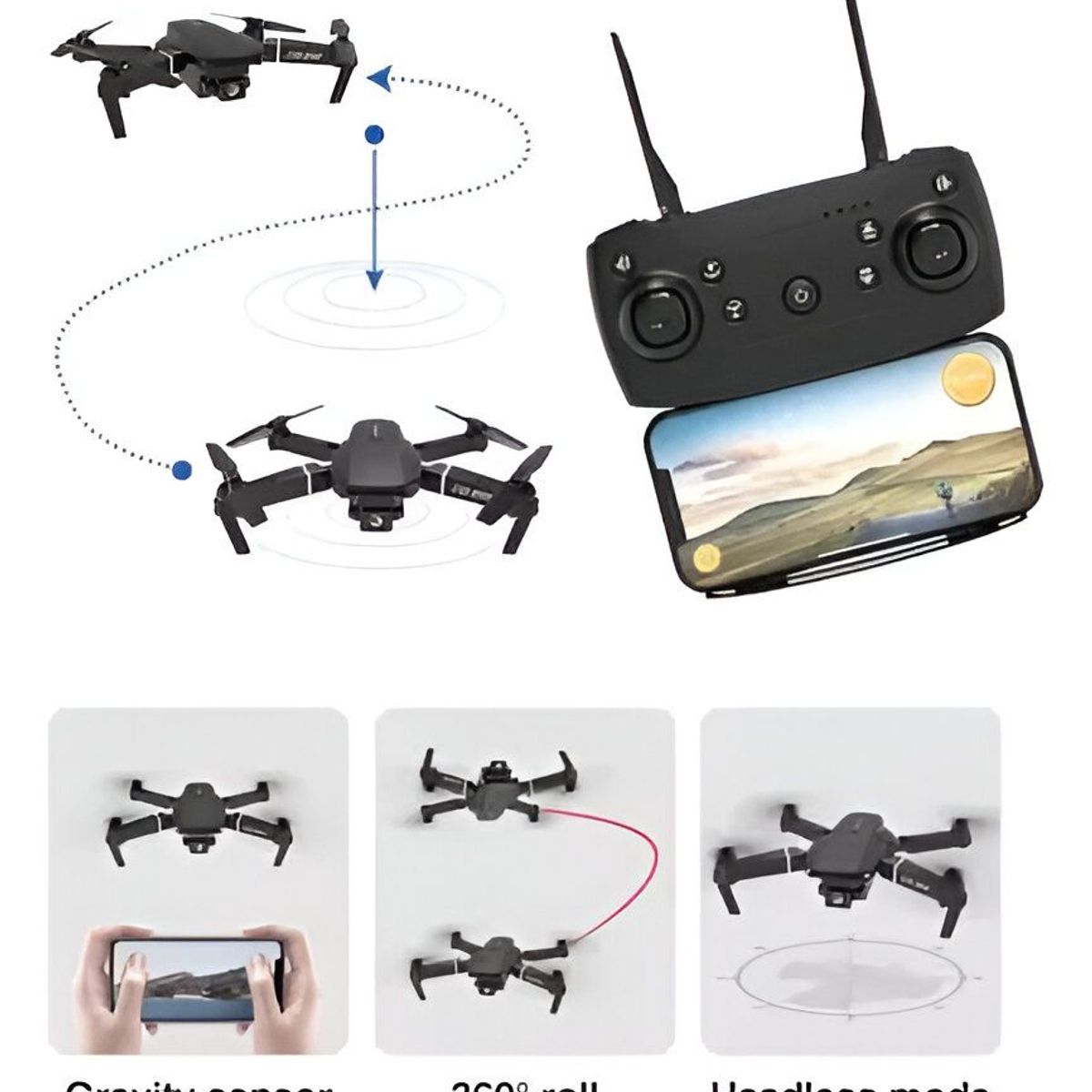 GENERICO - Drone E88 Pro ,  Doble Camara HD ,  Shooting con Estuche y Repuesto