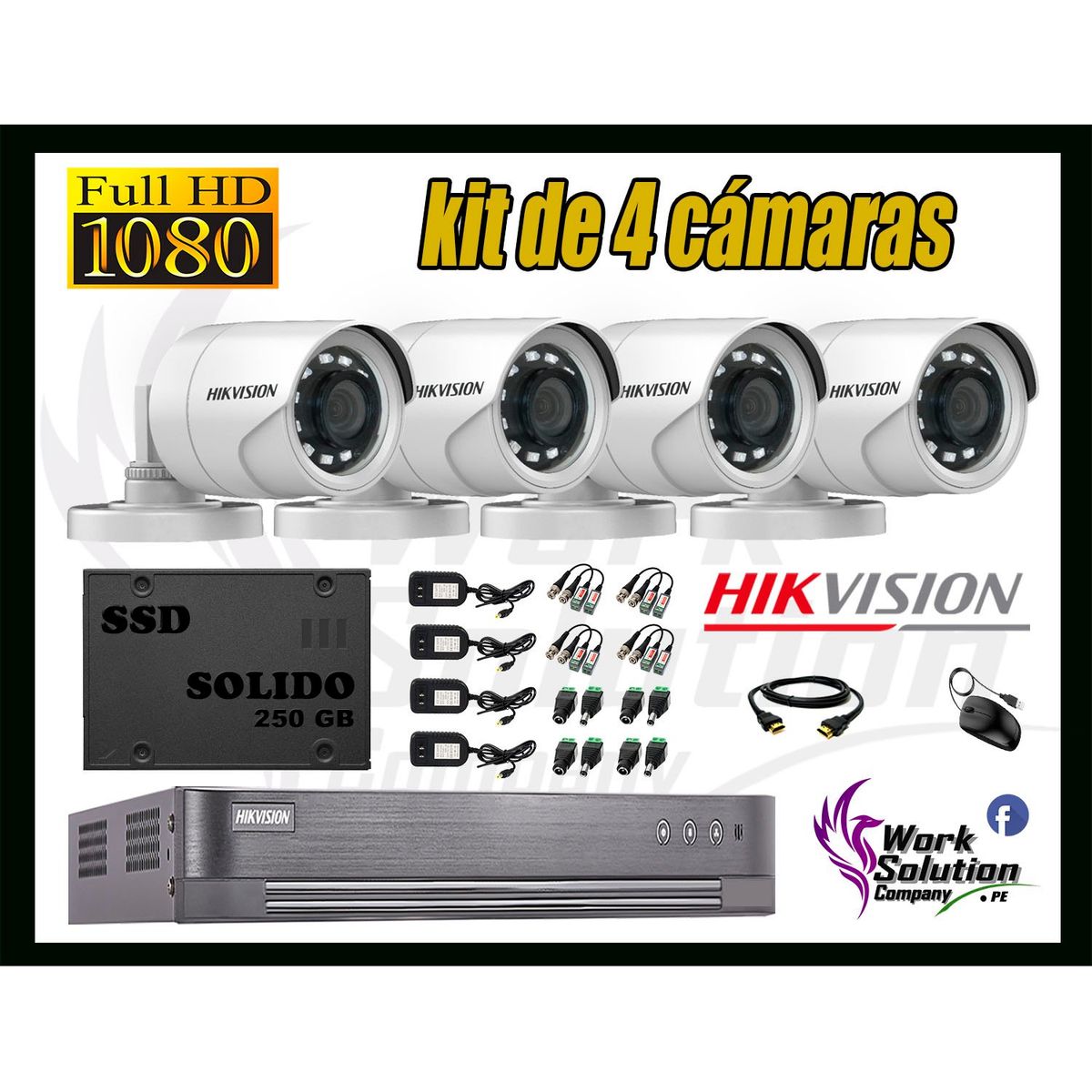 HIKVISION - CÁMARAS SEGURIDAD EXTERIOR KIT 4 FULL HD 1080P + DISCO SSD 240GB
