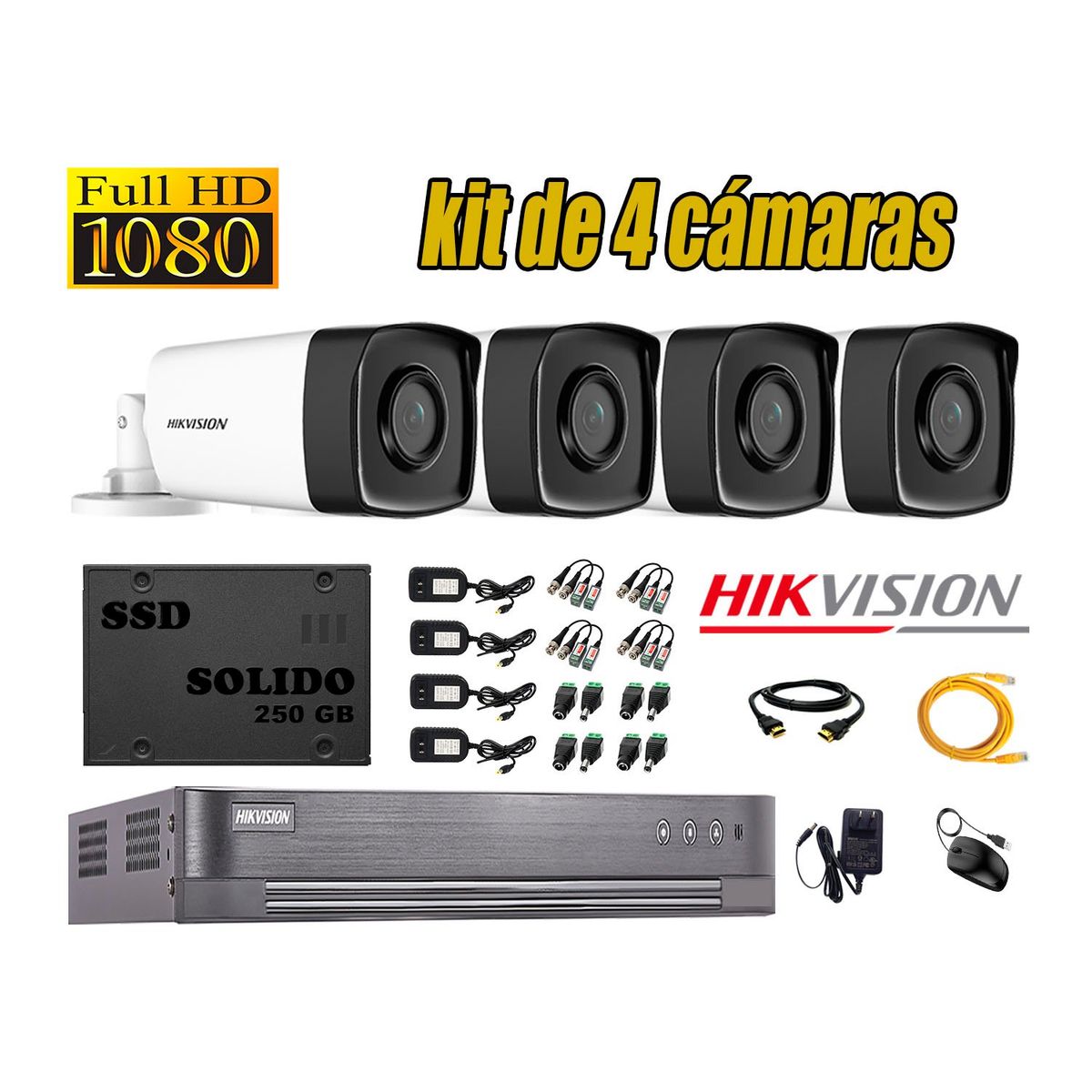HIKVISION - CÁMARAS SEGURIDAD EXTERIOR KIT 4 IT3F FULL HD + DISCO SSD 240GB