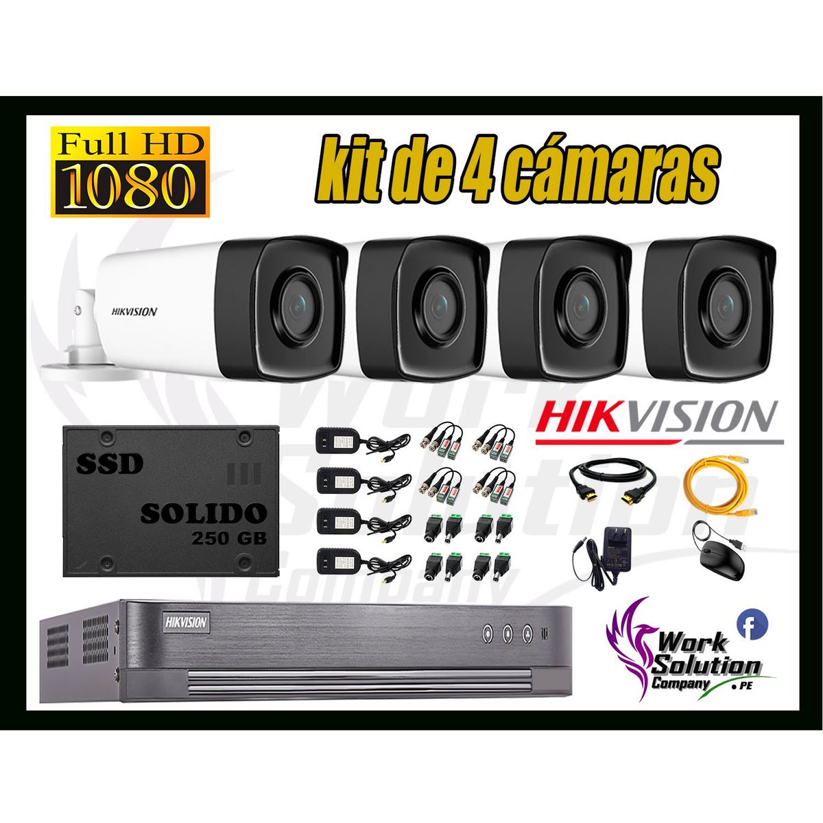 HIKVISION - CÁMARAS SEGURIDAD EXTERIOR KIT 4 IT3F FULL HD + DISCO SSD 240GB