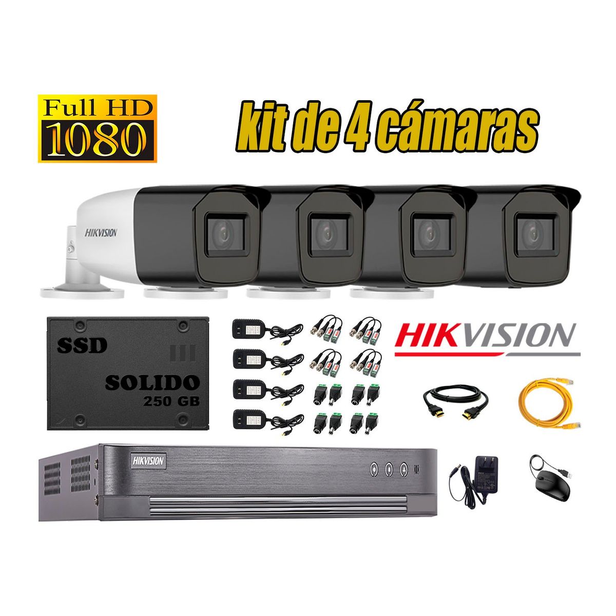 HIKVISION - CÁMARAS SEGURIDAD EXTERIOR KIT 4 VARIFOCAL FULL HD + SSD 240GB
