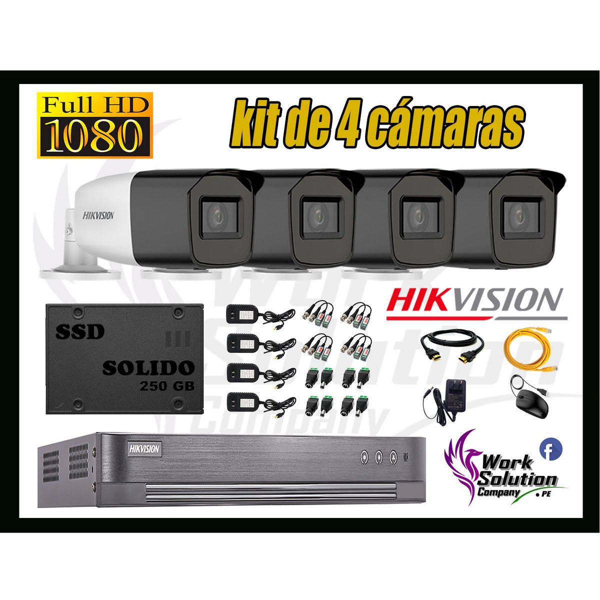 HIKVISION - CÁMARAS SEGURIDAD EXTERIOR KIT 4 VARIFOCAL FULL HD + SSD 240GB