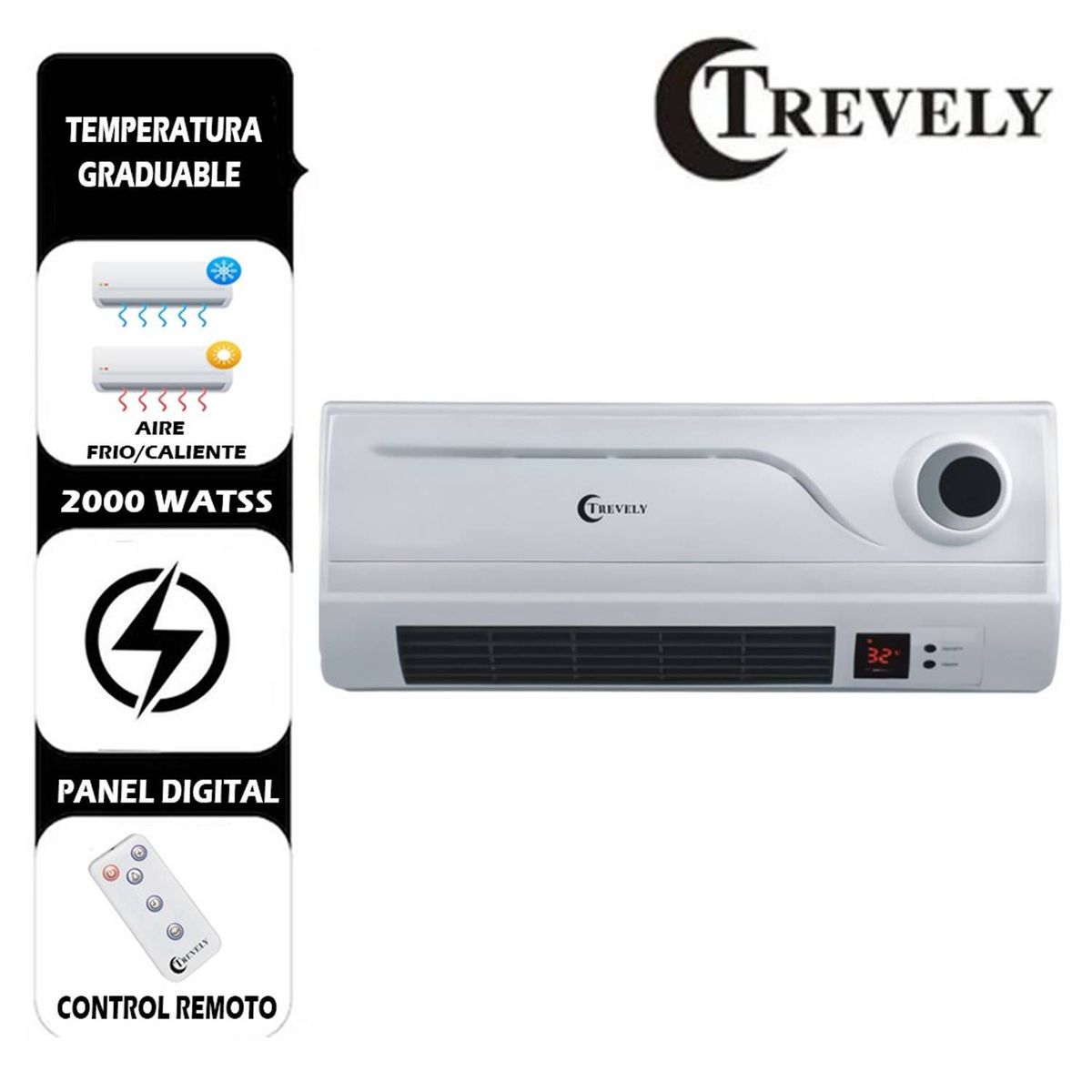 TREVELY - Calentador de Pared 2000W con control remoto-Trevely