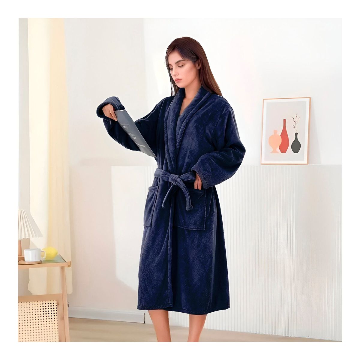 M - Bata Polar Abrigadora Invierno Azul Mujer Cicciobello