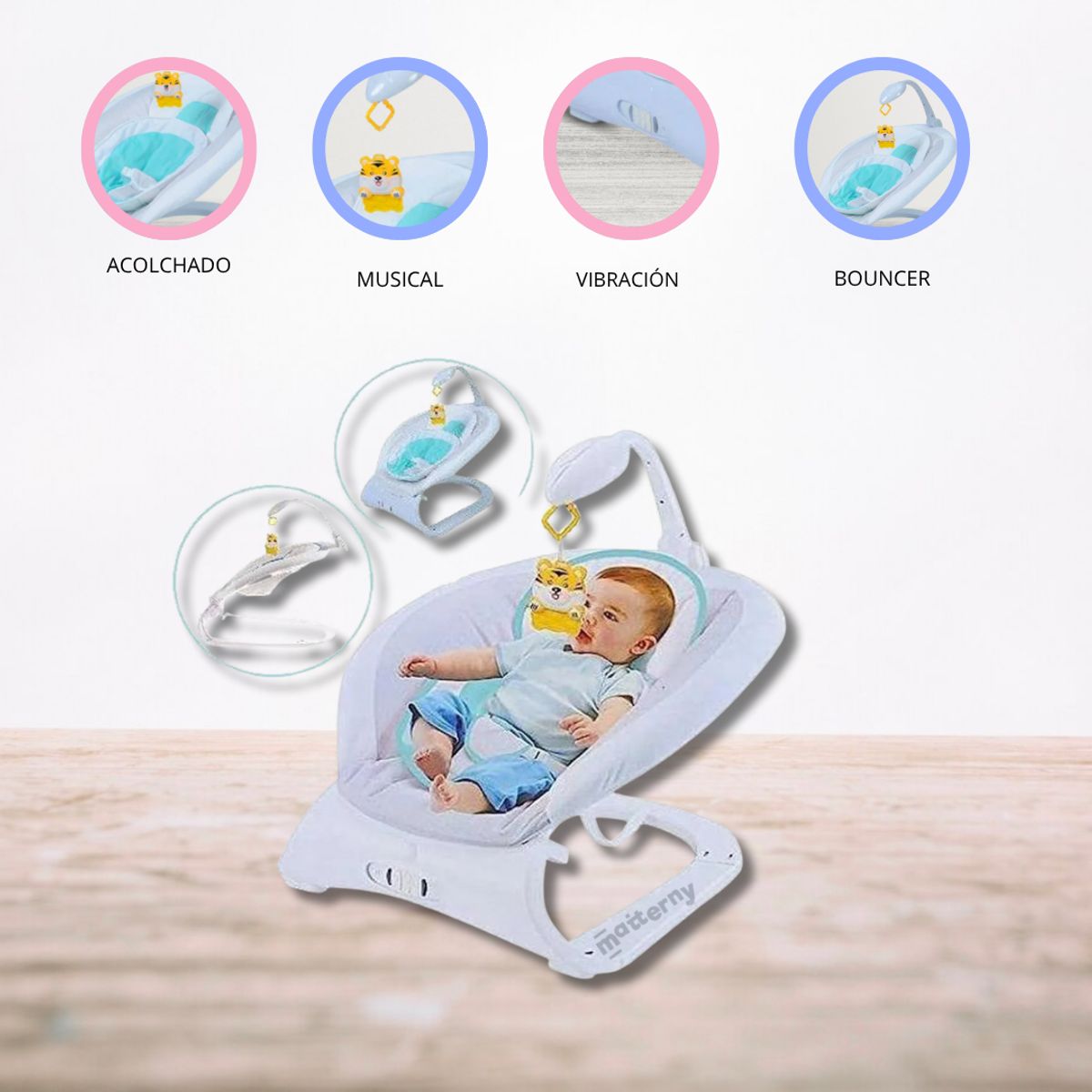CUZKA - Silla MECEDORA MUSICAL CON VIBRADOR BAUNCER «3D»
