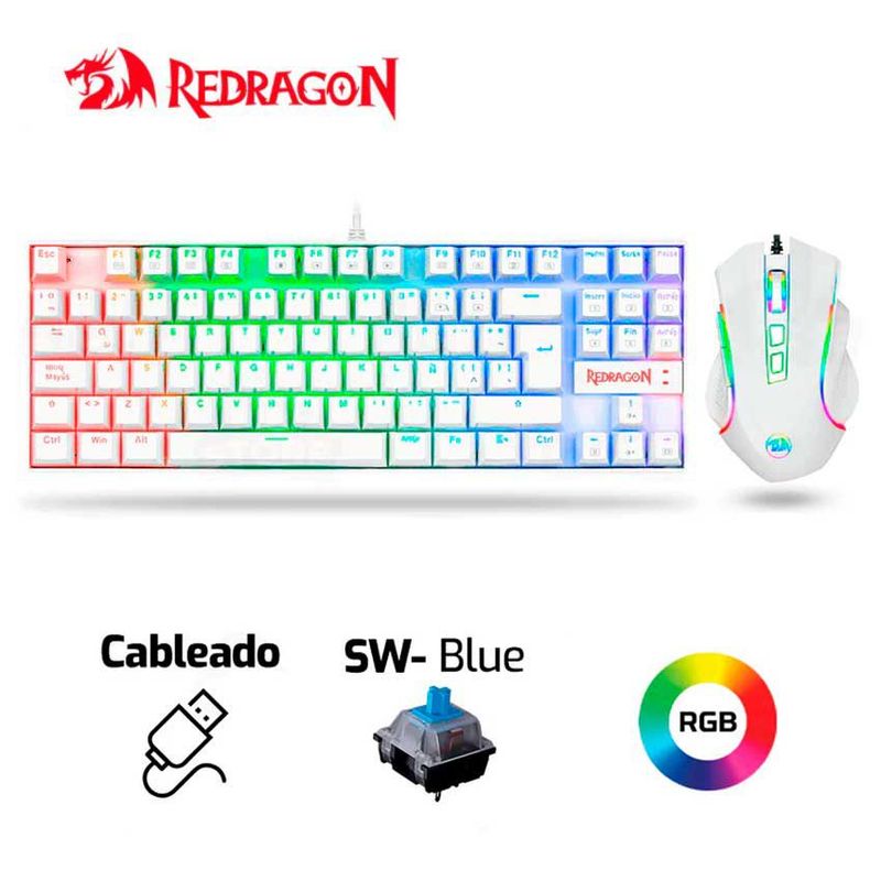 REDRAGON - Combo REDRAGON KUMARA + GRIFFIN K552RGB-BA Teclado + Mouse Blanco