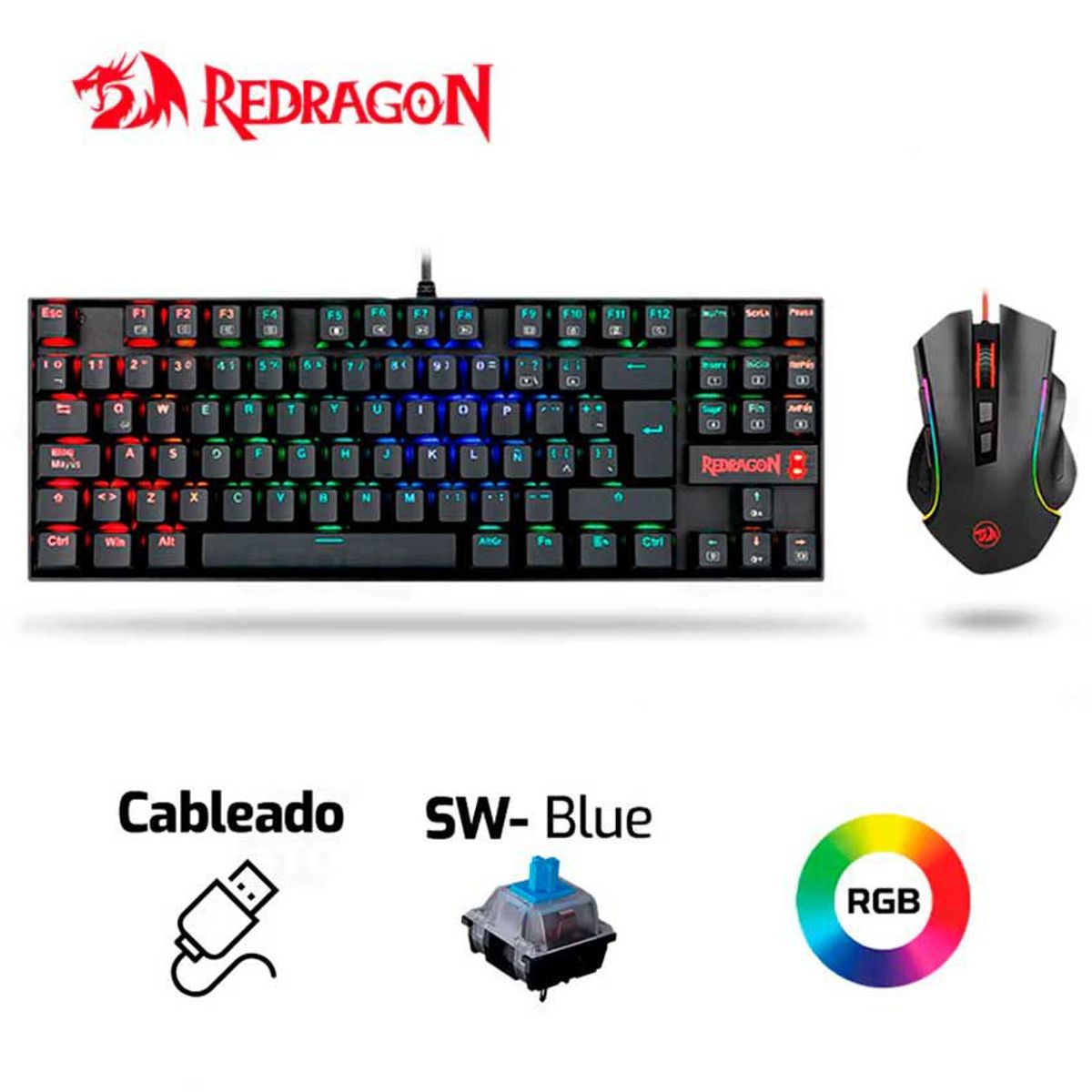 REDRAGON - Combo REDRAGON KUMARA + GRIFFIN K552RGB-BA Teclado + Mouse Negro
