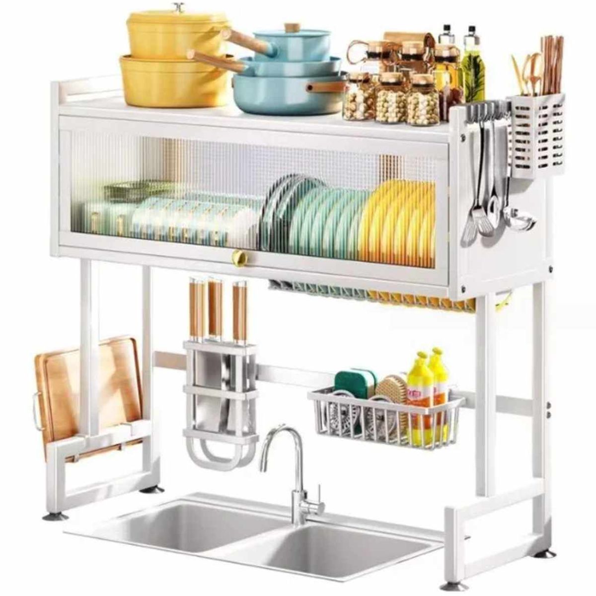 GENERICO - Escurridor de Platos de Acero Inoxidable de Fregadero Cocina con Tapa