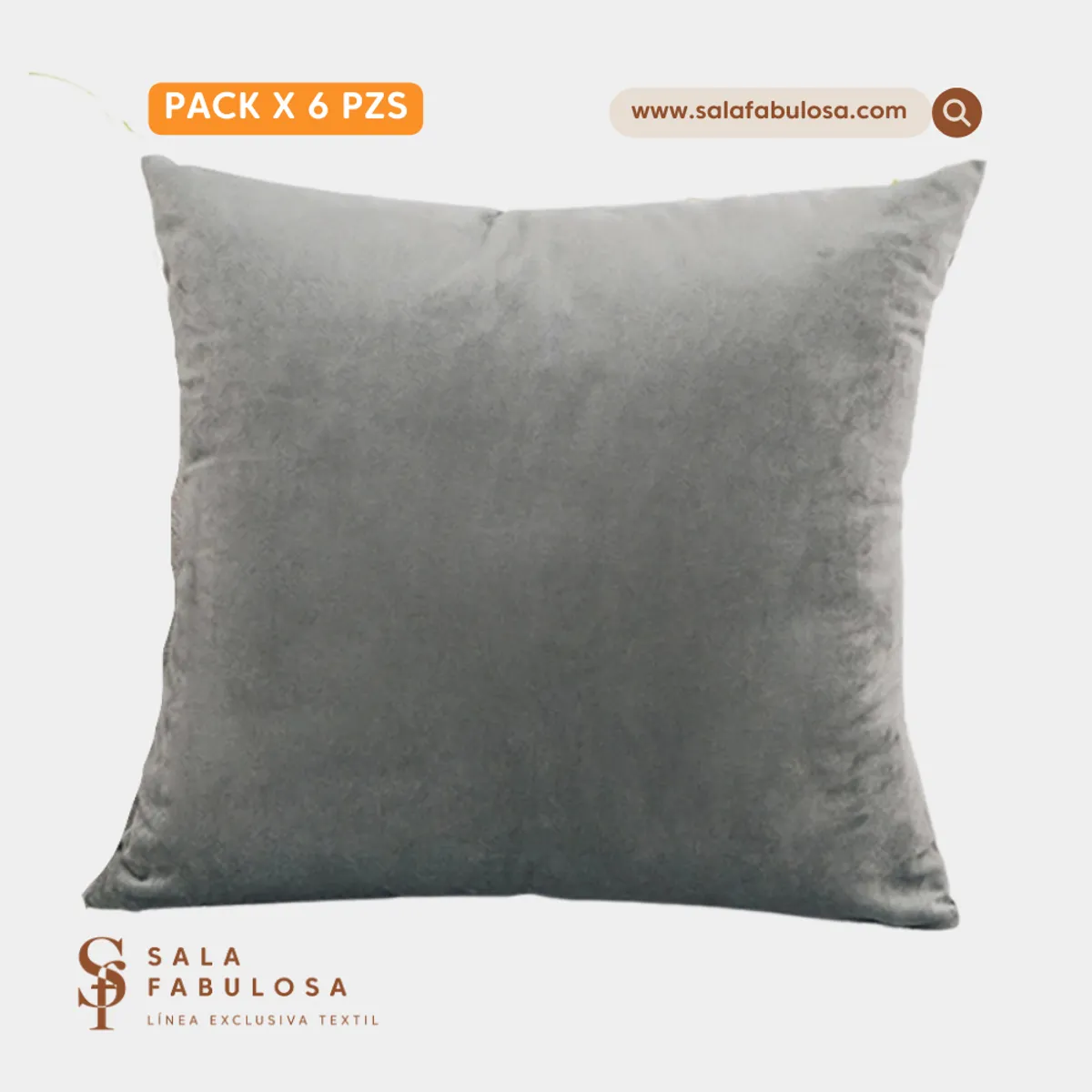 SALA FABULOSA - Funda de cojín 6 pzs terciopelo color Gray strong