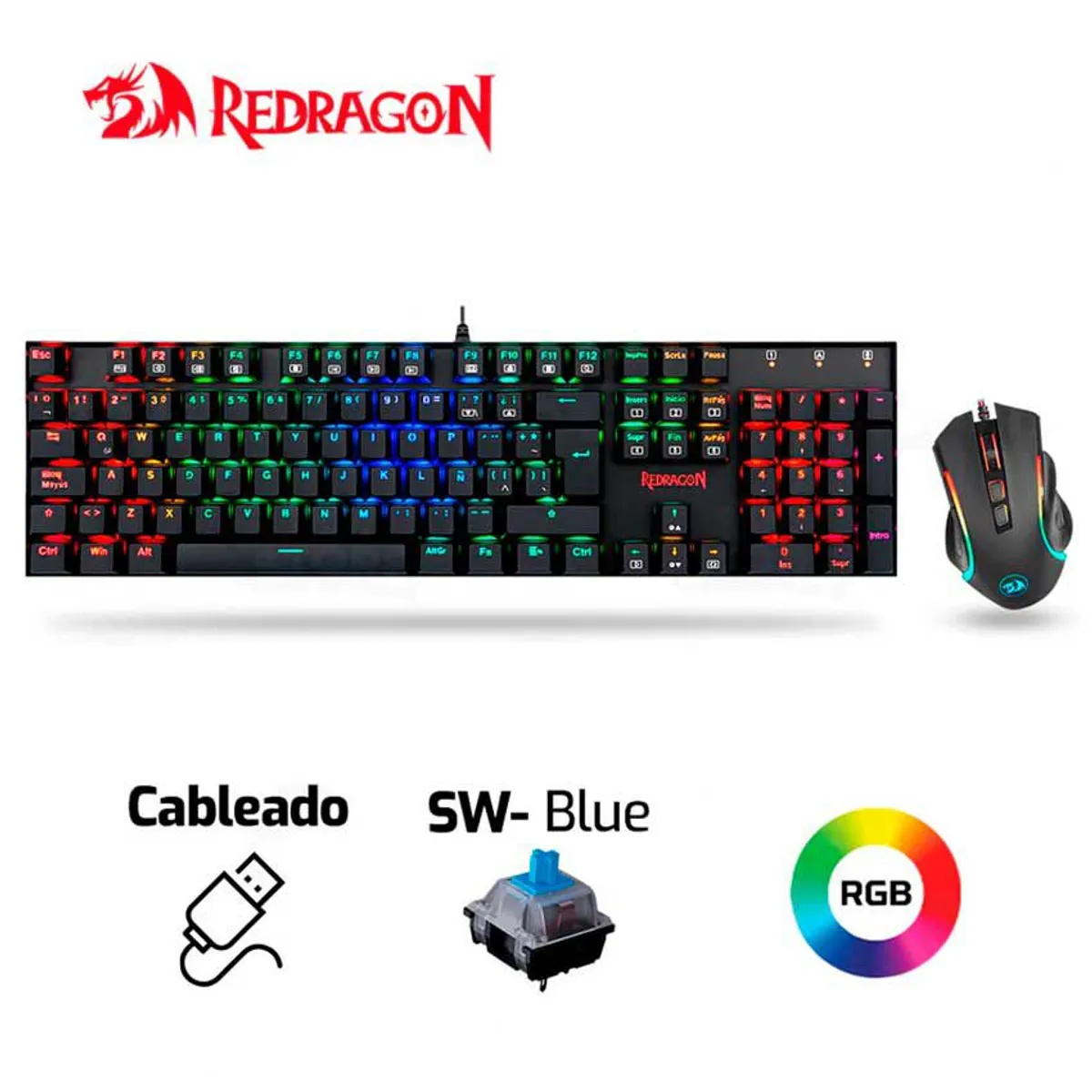 REDRAGON - Combo REDRAGON MITRA+GRIFFIN K551RGB-BA Teclado + Mouse
