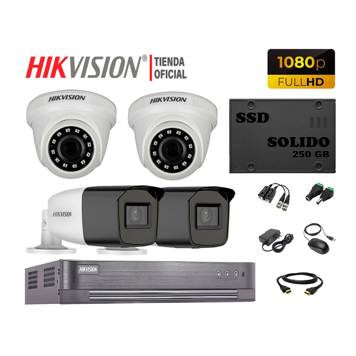 HIKVISION - KIT 4 CÁMARAS VIGILANCIA HIKVISION FULLHD 2 VARIFOCAL +DISCO SSD 240GB