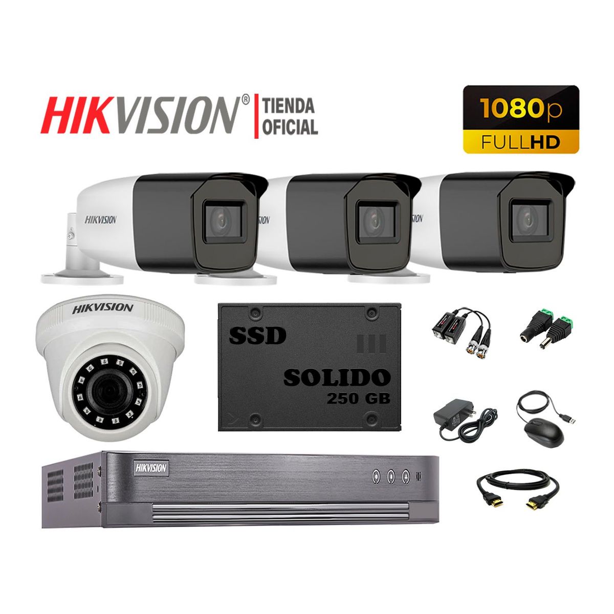 HIKVISION - KIT 4 CÁMARAS VIGILANCIA HIKVISION FULLHD 3 VARIFOCAL +DISCO SSD 240GB