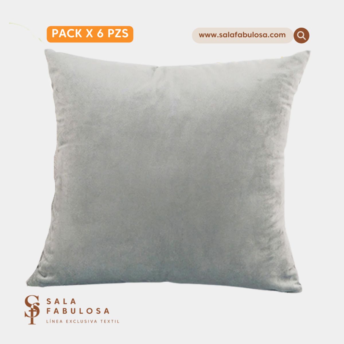 SALA FABULOSA - Funda de cojín 6 pzs terciopelo color Gray Light