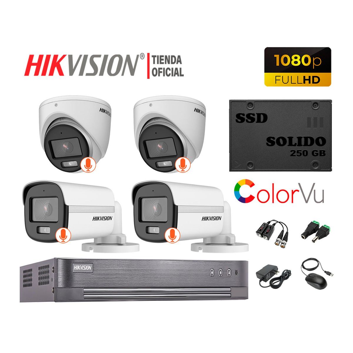 HIKVISION - KIT4 CÁMARAS VIGILANCIA HIKVISION FULLHD AUDIO COLORVUVISION +SSD240GB