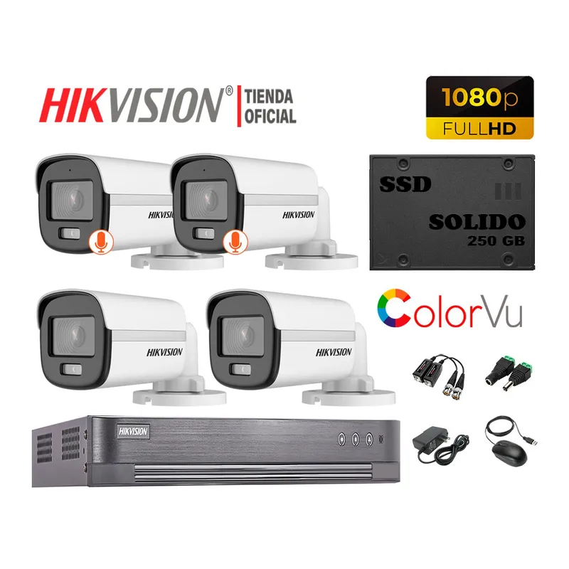 HIKVISION - KIT4 CÁMARAS VIGILANCIA EXTERIOR HIKVISION 1080P COLORVUNOCH +SSD240GB