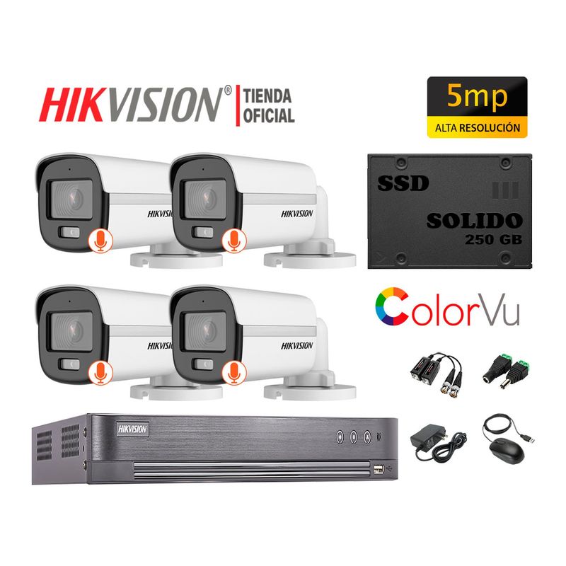 HIKVISION - KIT4 CÁMARAS VIGILANCIA EXTERIOR HIKVISION 5MP COLORVU +DISCO SSD240GB
