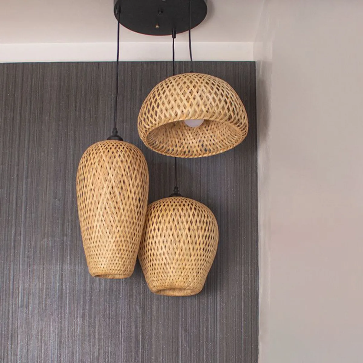 PANADECOR - Luminaria De Techo Panadecor Colgante 3 Piezas 41Cm Rattán