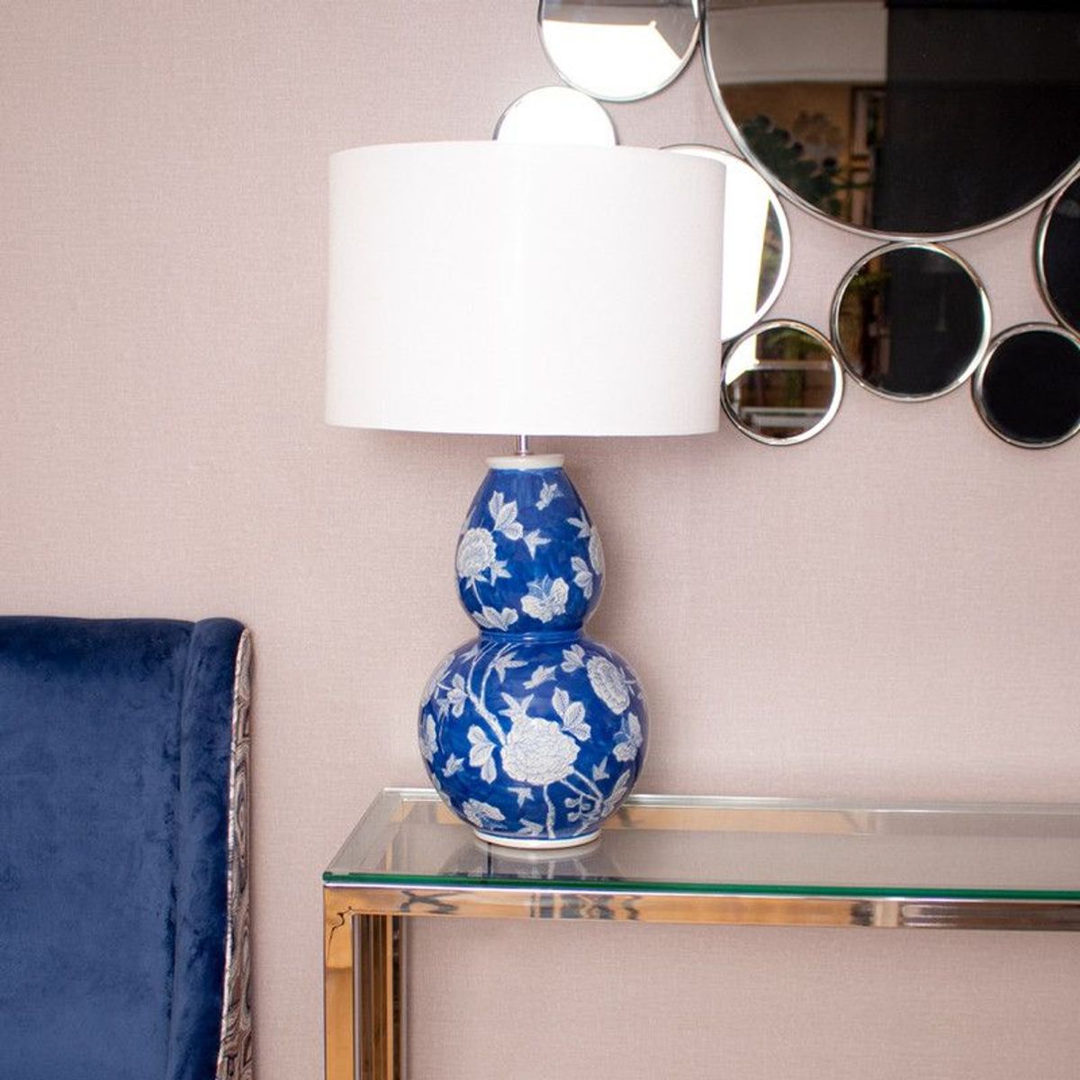 PANADECOR - Lámpara De Mesa Panadecor Azul Floral 32Cm De Cerámica