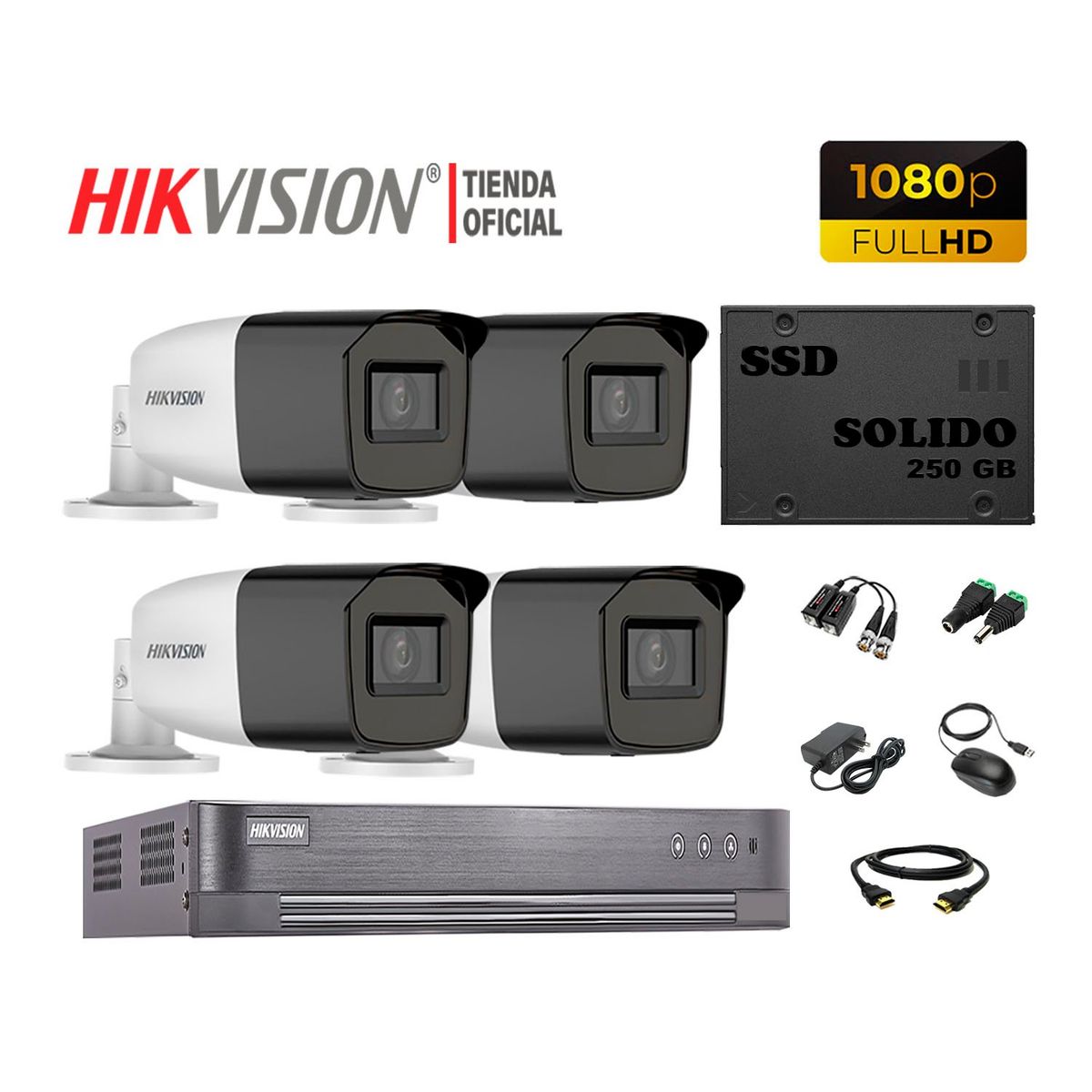 HIKVISION - KIT4 CÁMARAS VIGILANCIA EXTERIOR HIKVISION VARIFOCAL FULLHD +SSD 240GB