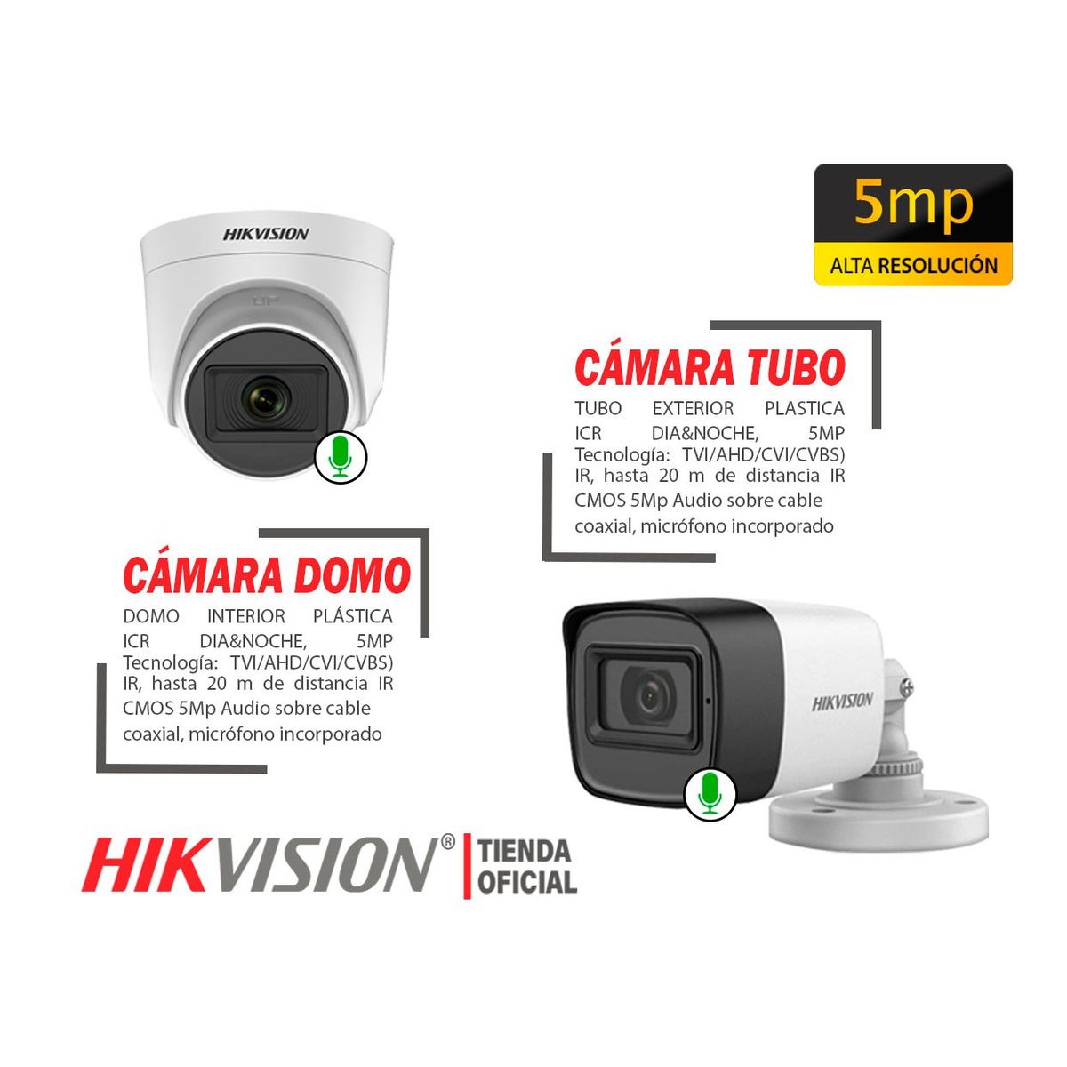 HIKVISION - KIT 4 CÁMARAS VIGILANCIA HIKVISION 5MP CON AUDIO + DISCO SSD 240GB