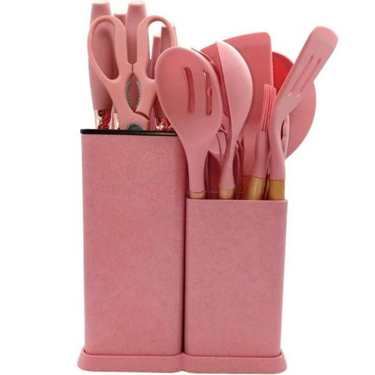 GENERICO - Juego de Utensilios 19 Piezas de Silicona Rosado