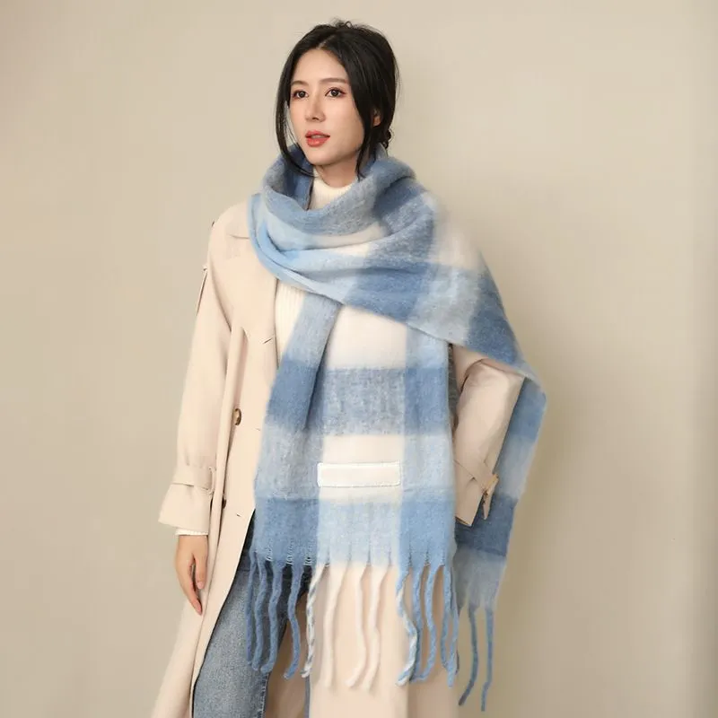 KAST PE - Bufanda Chalina Celestina Chal Largo con Borlas Grueso y Suave